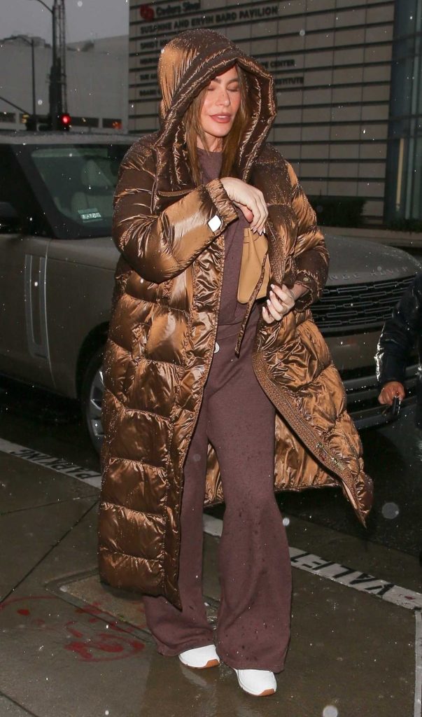 Sofia Vergara in a Tan Puffer Coat