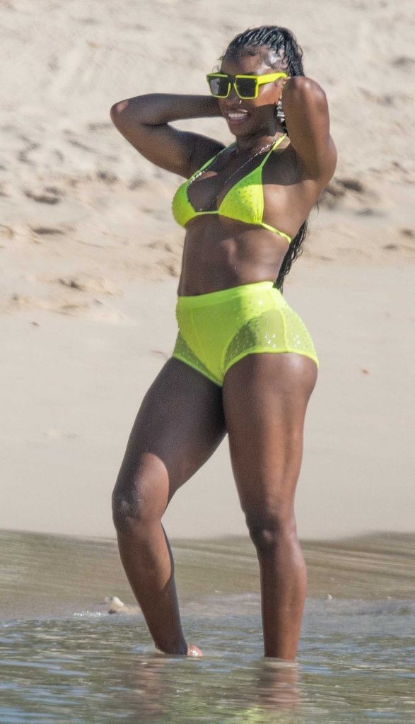 Charokee Young in a Neon Green Bikini