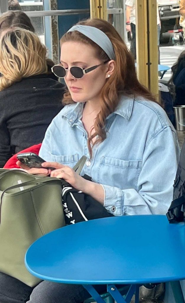 Drew Barrymore in a Blue Denim Shirt