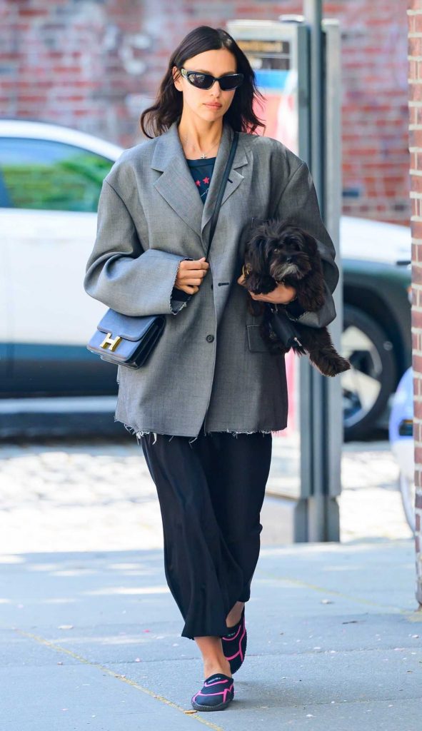 Irina Shayk in a Grey Blazer