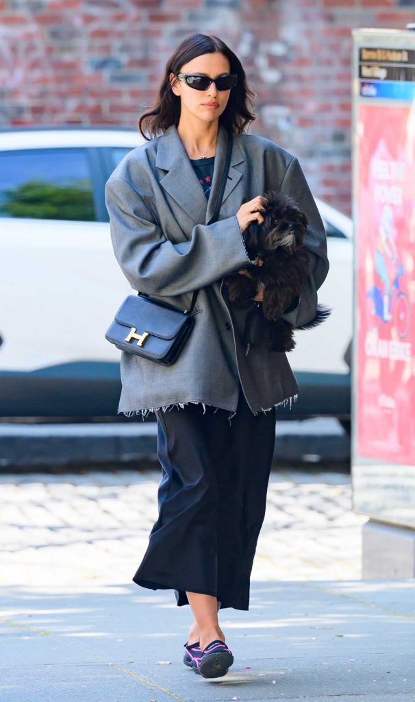 Irina Shayk in a Grey Blazer