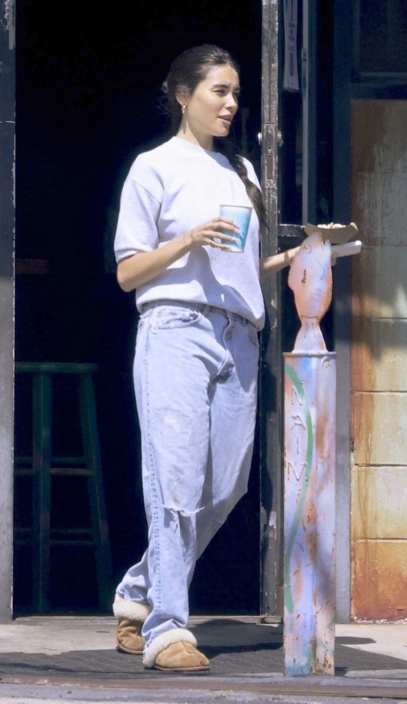 Madison Beer in a Grey Sweatshirt