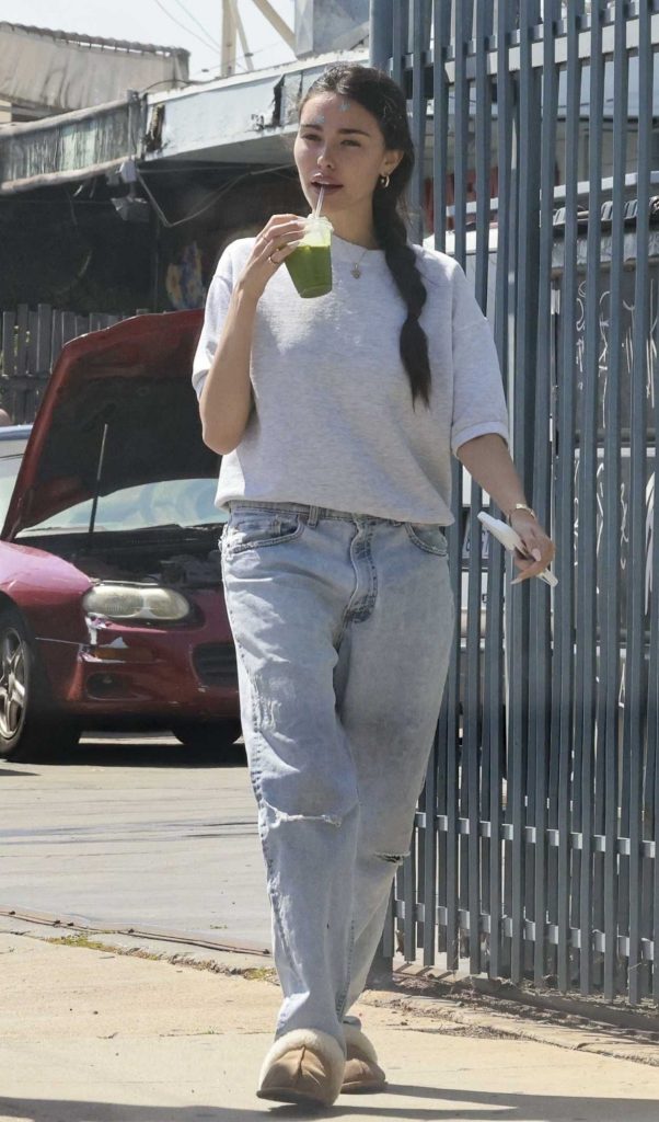 Madison Beer in a Grey Sweatshirt