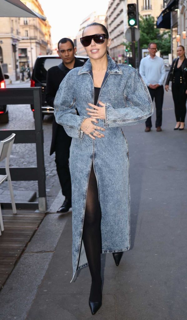 Miley Cyrus in a Blue Denim Trench Coat