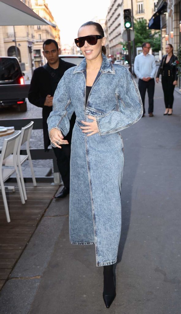 Miley Cyrus in a Blue Denim Trench Coat