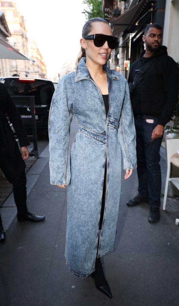 Miley Cyrus in a Blue Denim Trench Coat