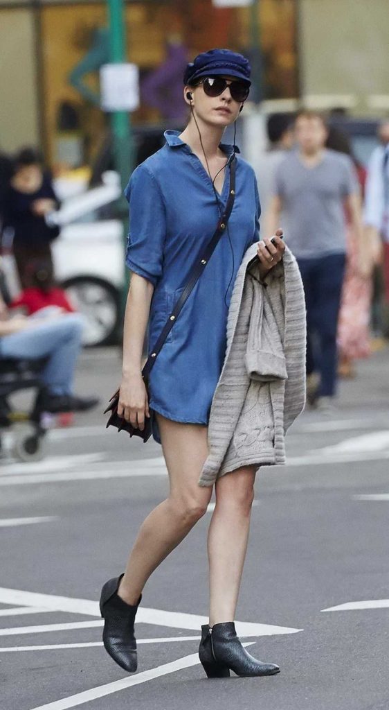 Anne Hathaway in a Blue Dress