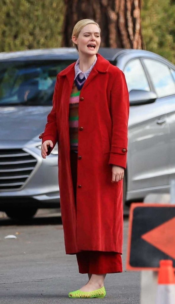 Elle Fanning in a Red Coat
