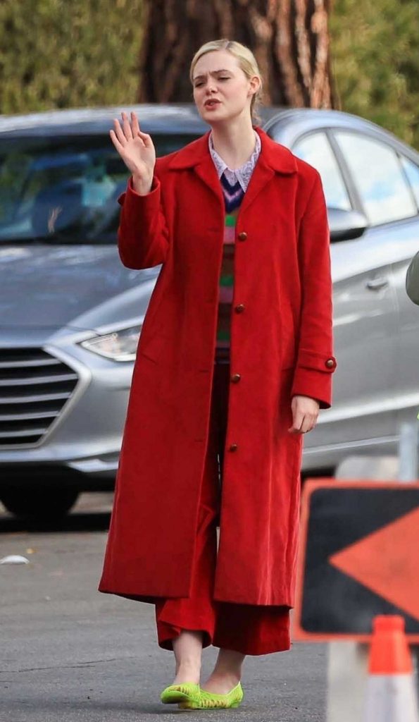 Elle Fanning in a Red Coat