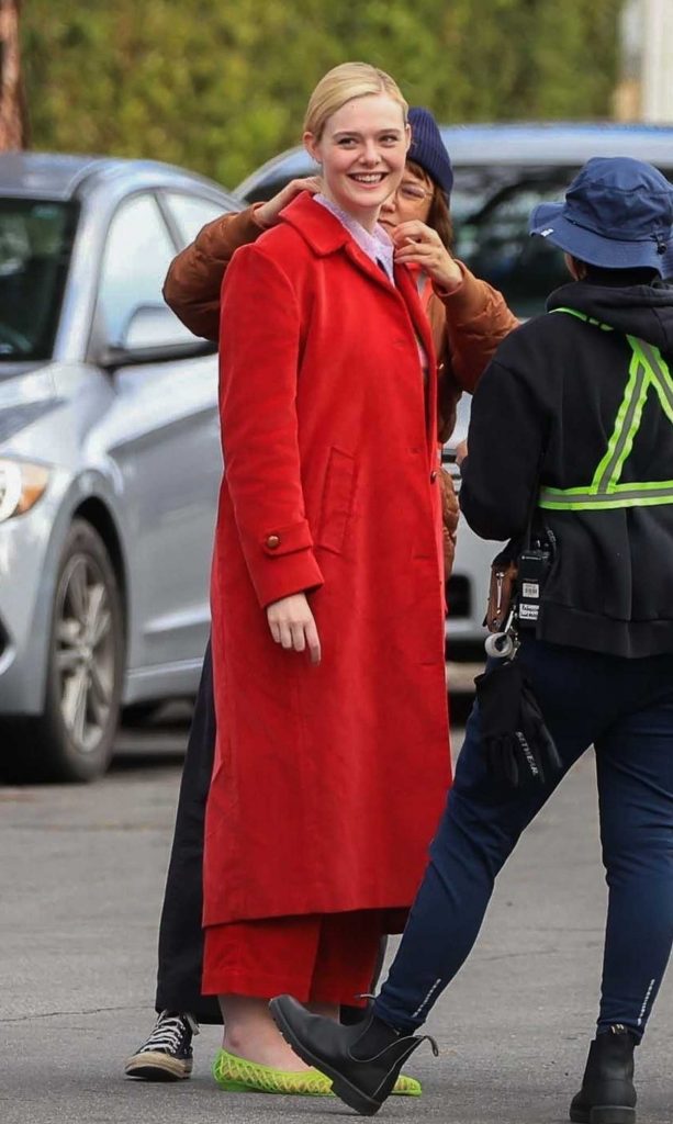 Elle Fanning in a Red Coat