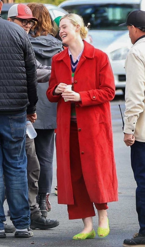 Elle Fanning in a Red Coat