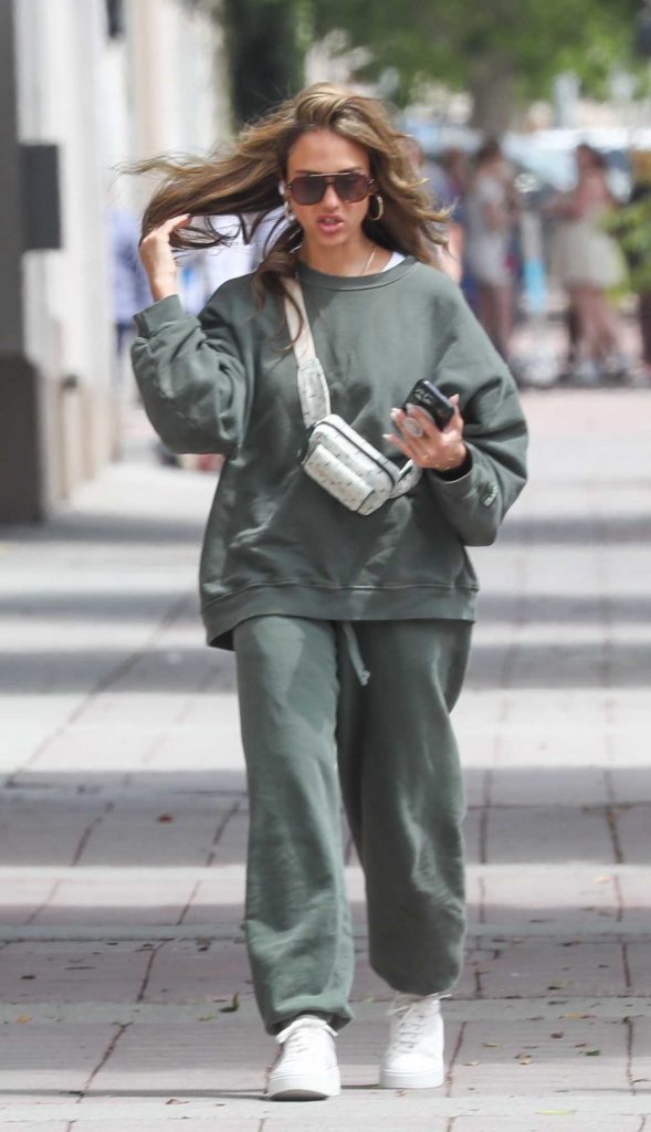 Jessica Alba in an Olive Sweatsuit