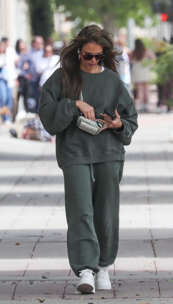 Jessica Alba in an Olive Sweatsuit