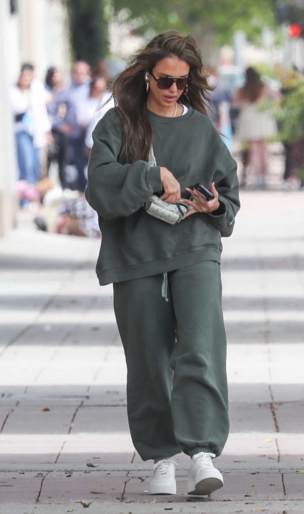 Jessica Alba in an Olive Sweatsuit