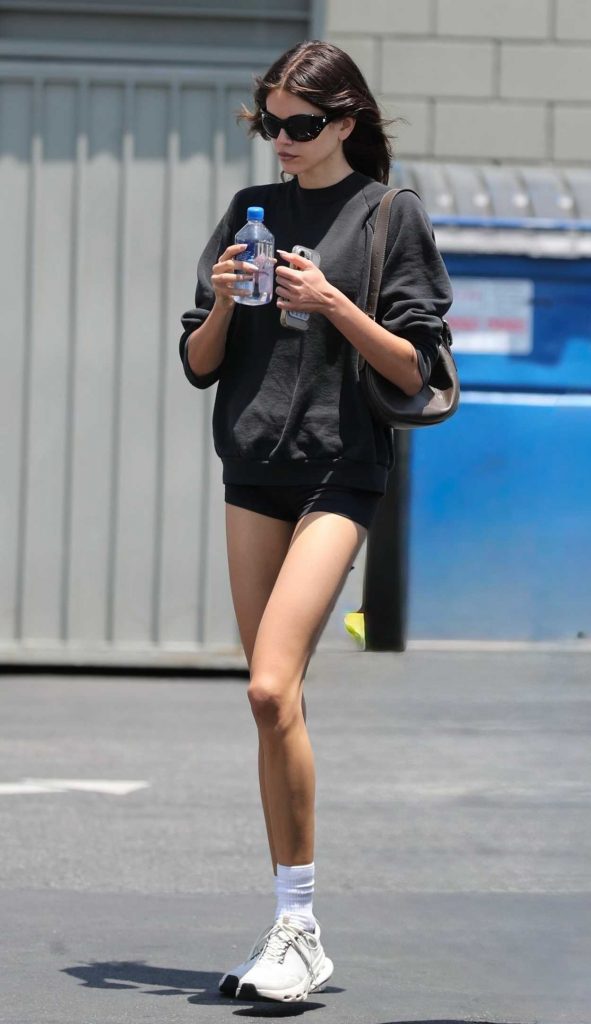 Kaia Gerber in a Black Sweatshirt