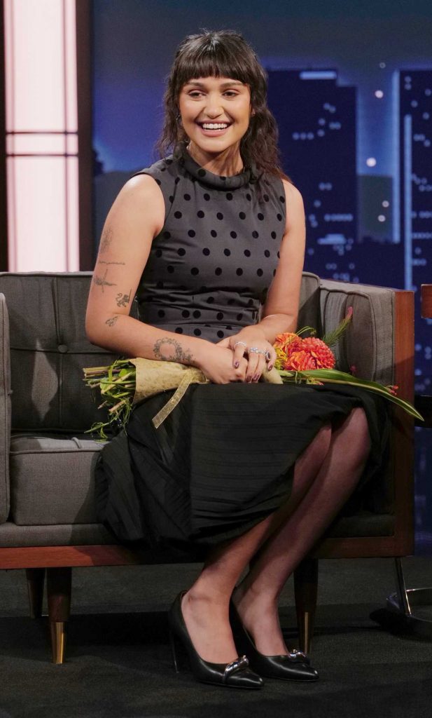 Ariela Barer in a Black Polka Dot Dress