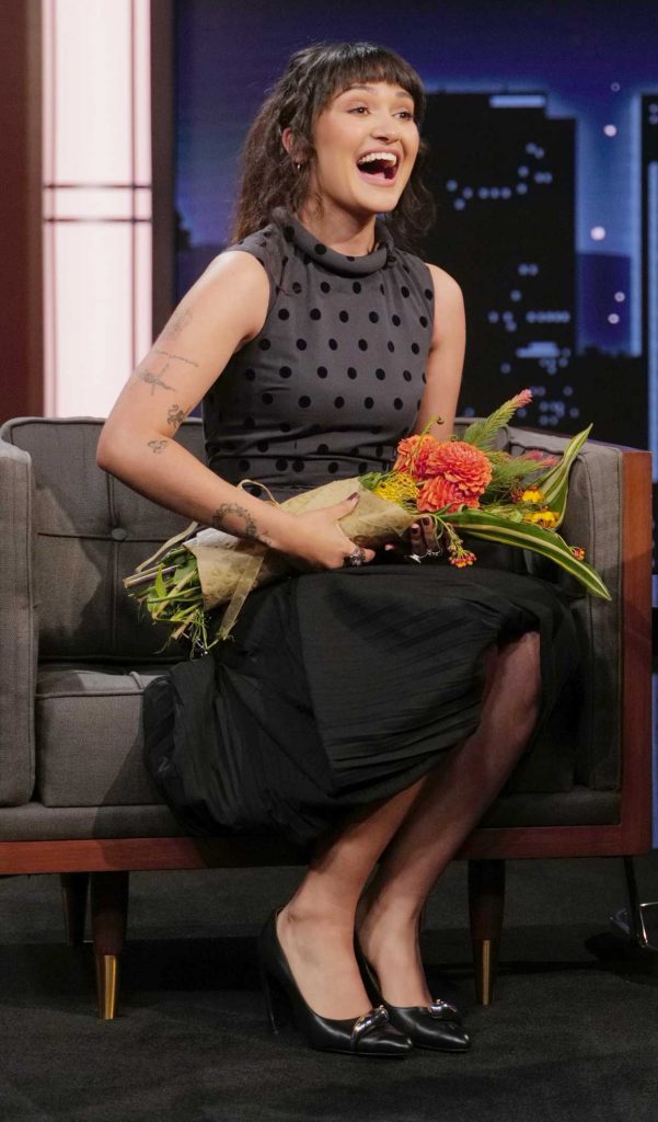 Ariela Barer in a Black Polka Dot Dress