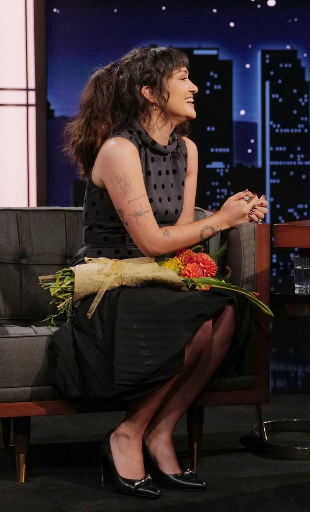 Ariela Barer in a Black Polka Dot Dress