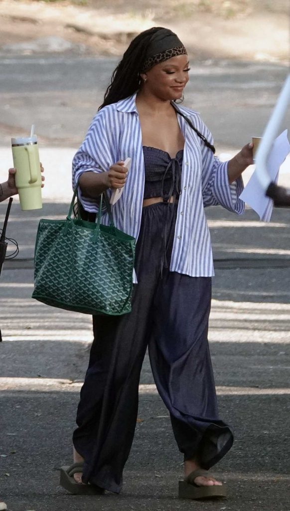 Halle Bailey in a Striped Shirt