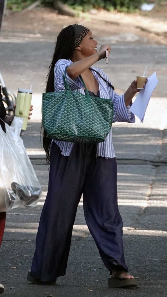 Halle Bailey in a Striped Shirt