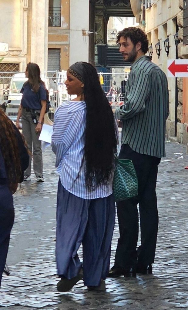 Halle Bailey in a Striped Shirt