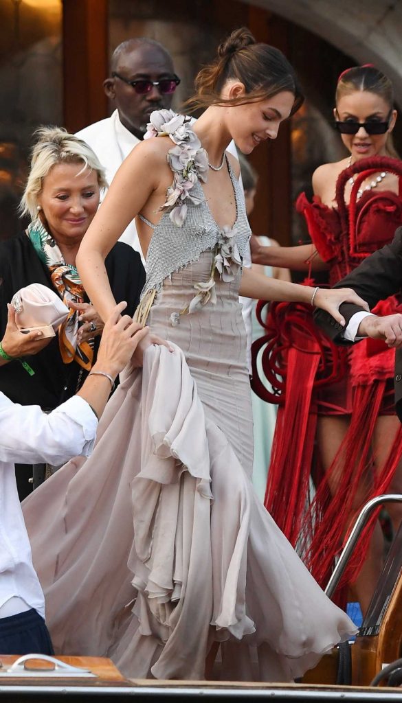 Vittoria Ceretti in a Beige Dress
