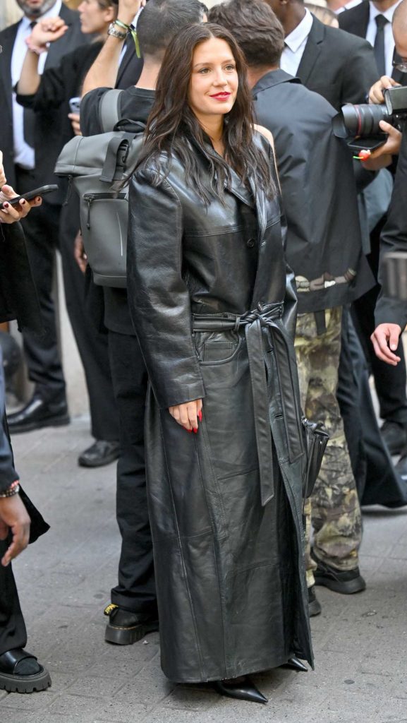 Adele Exarchopoulos in a Black Leather Coat