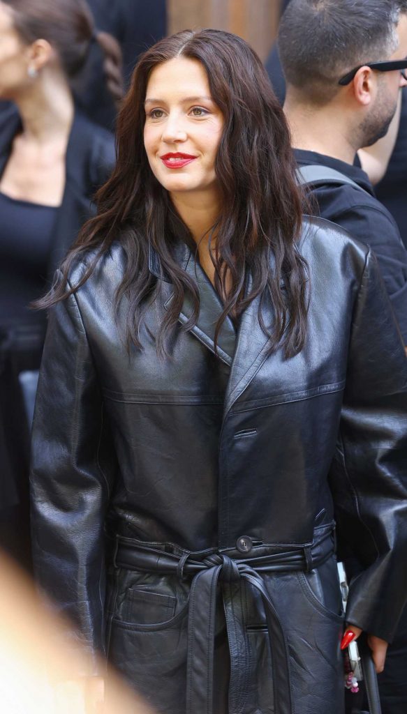 Adele Exarchopoulos in a Black Leather Coat