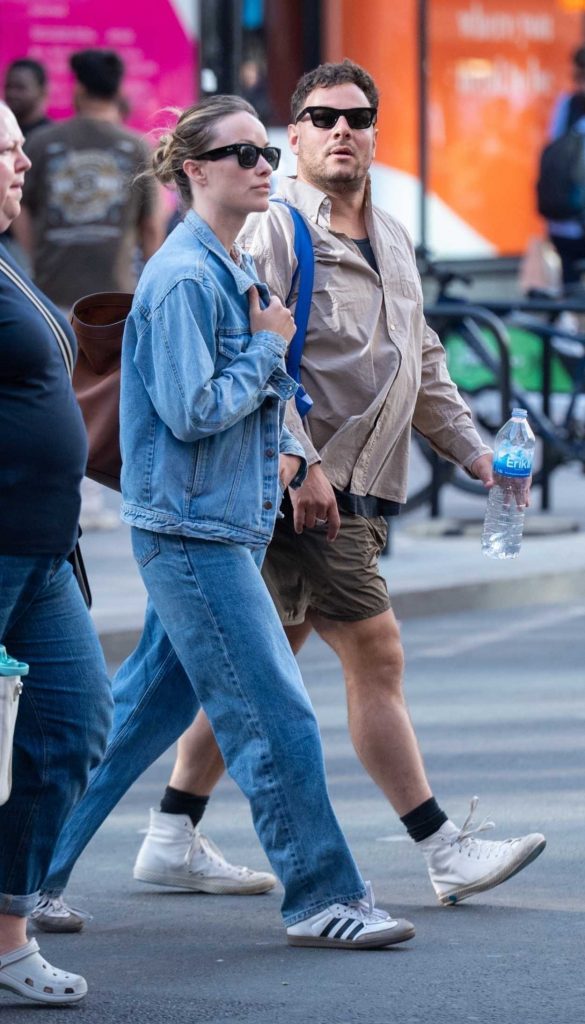 Olivia Wilde in a Blue Denim Pantsuit