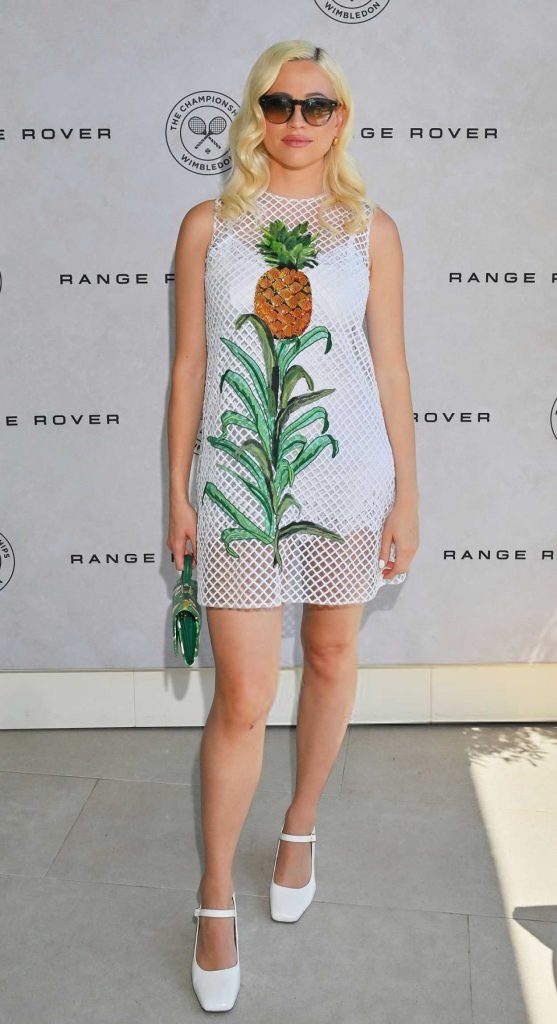 Pixie Lott in a White Fishnet Dress