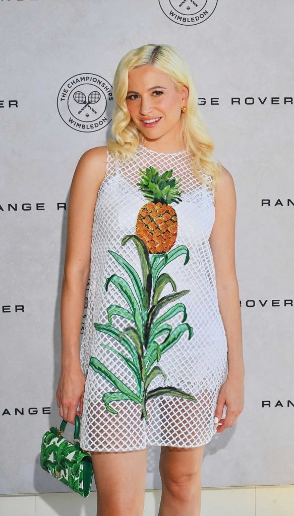 Pixie Lott in a White Fishnet Dress