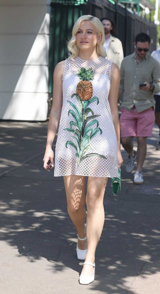 Pixie Lott in a White Fishnet Dress