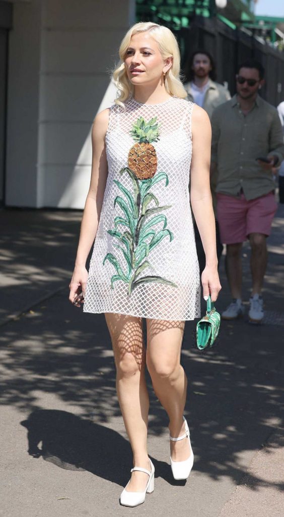 Pixie Lott in a White Fishnet Dress