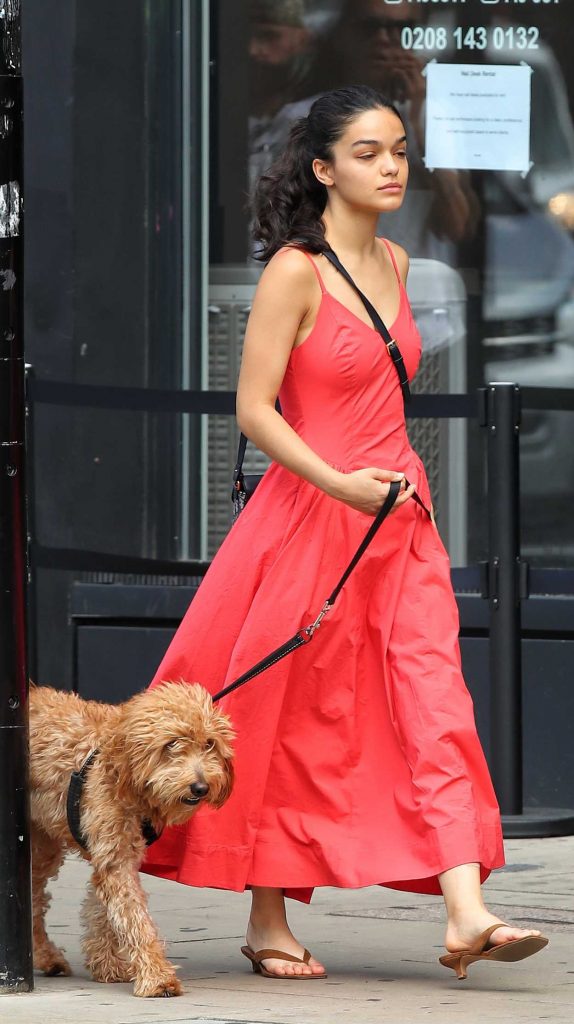 Rachel Zegler in a Red Sundress
