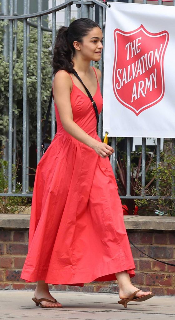 Rachel Zegler in a Red Sundress