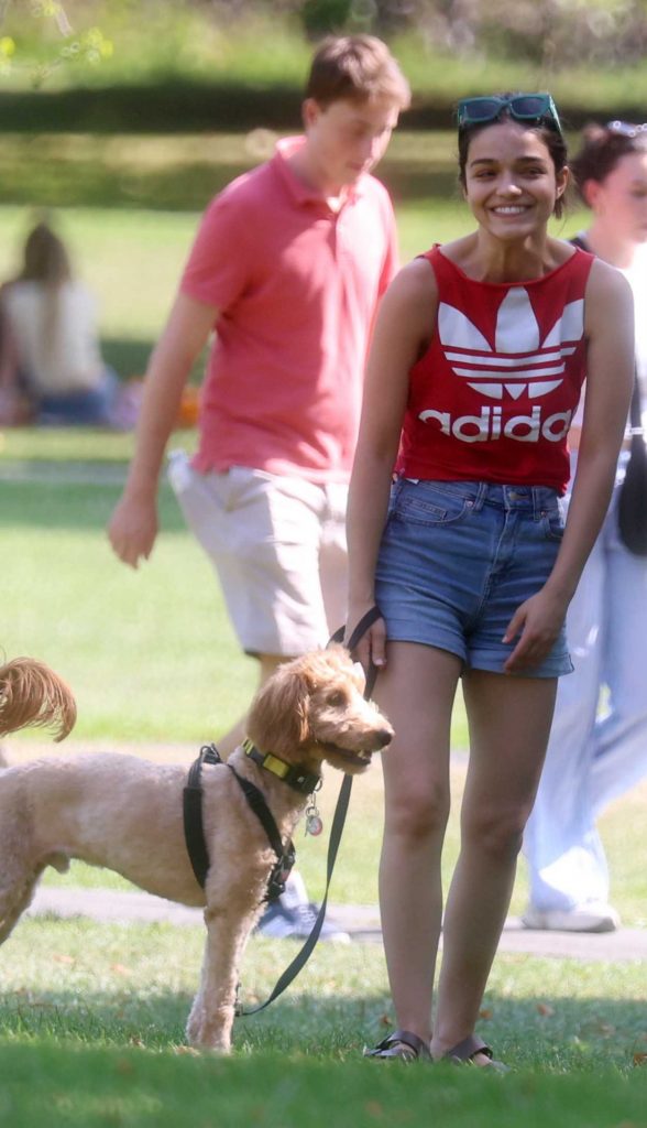 Rachel Zegler in a Red Adidas Top