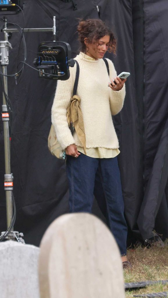 Zendaya in a Beige Sweater