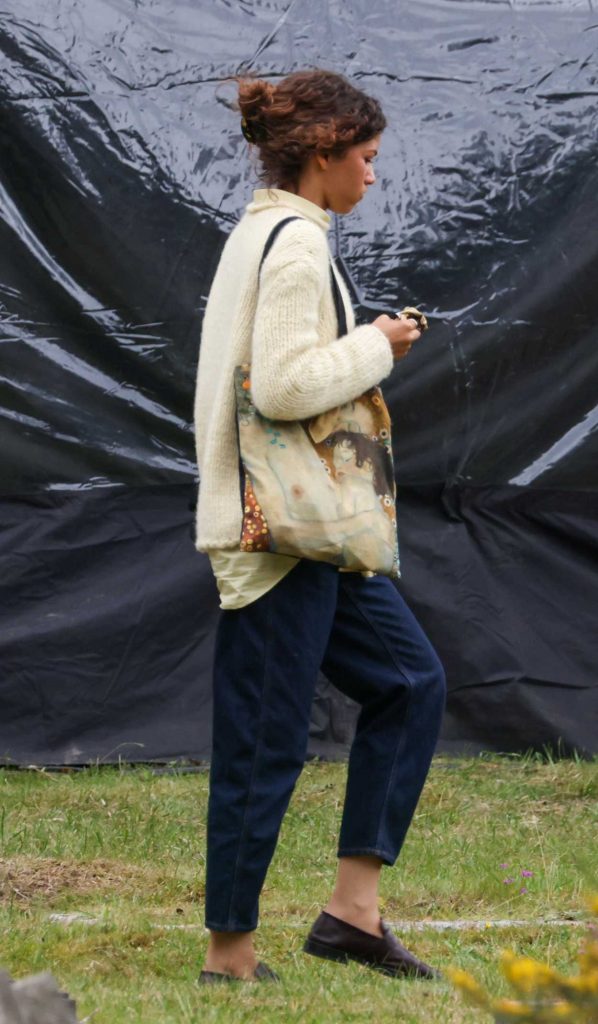 Zendaya in a Beige Sweater