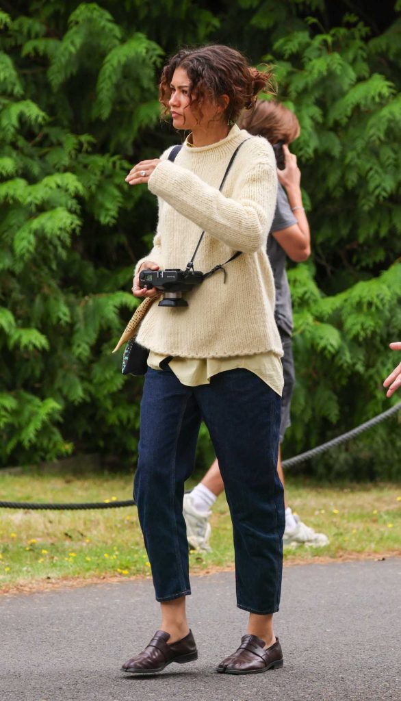Zendaya in a Beige Sweater