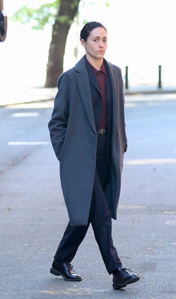 Emmy Rossum in a Grey Coat