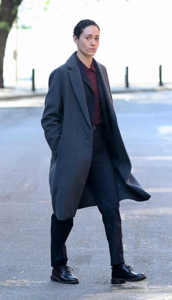 Emmy Rossum in a Grey Coat