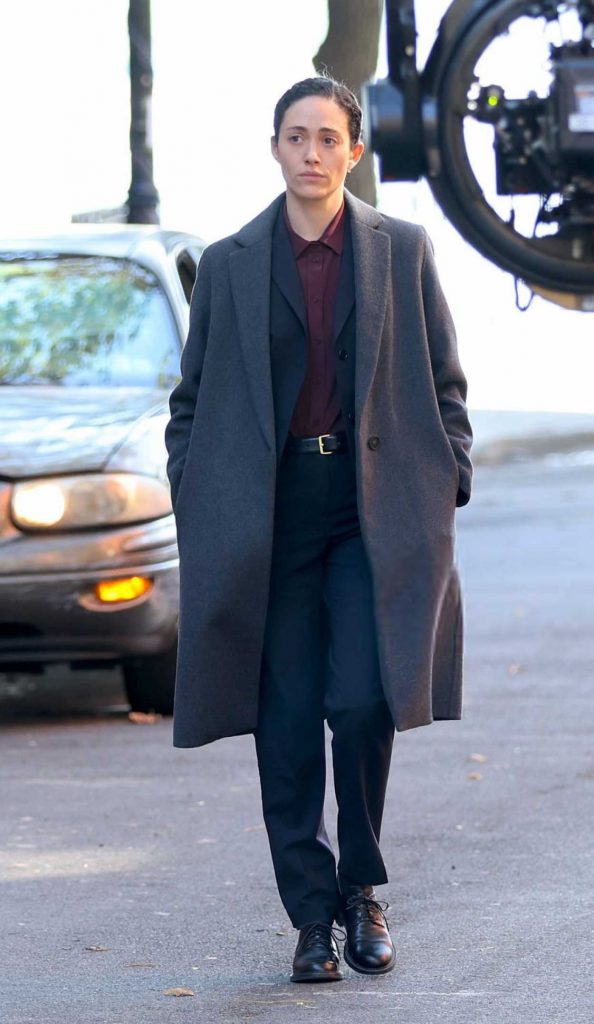 Emmy Rossum in a Grey Coat