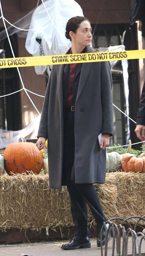 Emmy Rossum in a Grey Coat