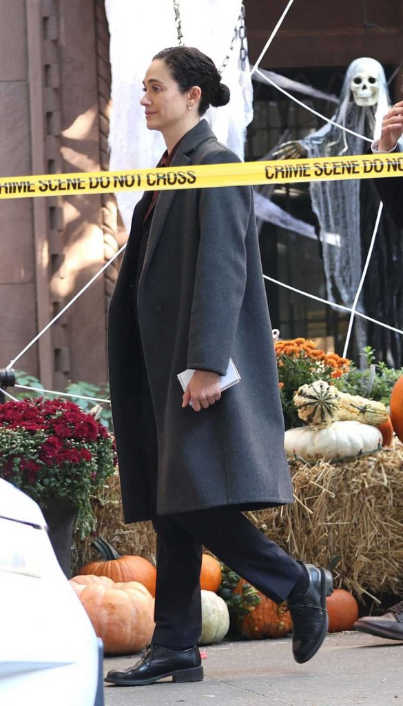 Emmy Rossum in a Grey Coat