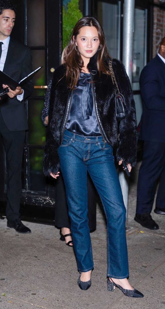 Lily Chee in a Black Fur Jacket