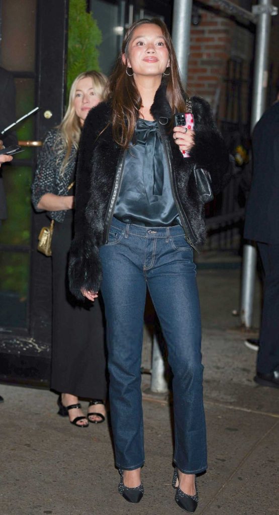 Lily Chee in a Black Fur Jacket