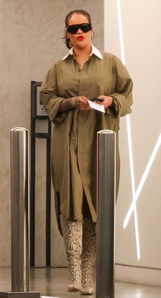 Rihanna in a Snakeskin Knee-Length Boots