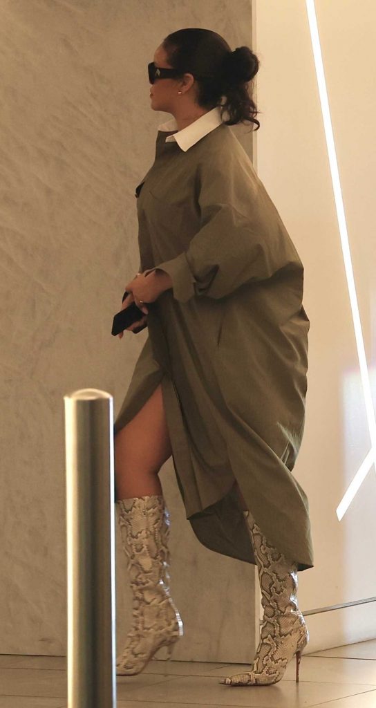 Rihanna in a Snakeskin Knee-Length Boots