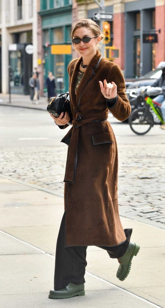 Gigi Hadid in a Tan Fur Coat