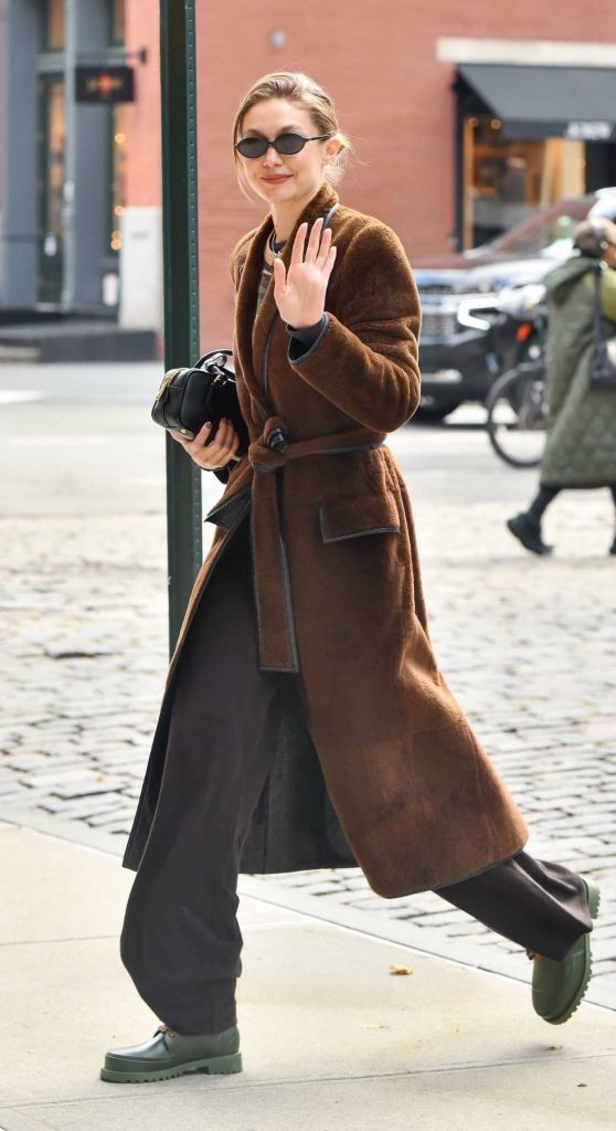 Gigi Hadid in a Tan Fur Coat
